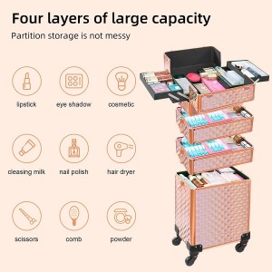 4 in 1 Makeup Trolley Case with 4 Detachable Removable Wheels For Professionals