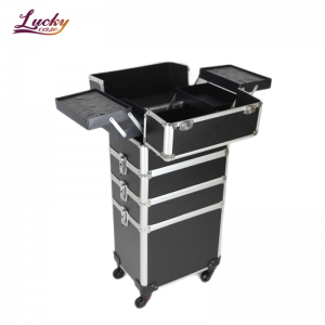 4 in 1 Rolling Makeup Train Case Beauty Trolley Case with Multiple-Sized Compartments and Wheels
