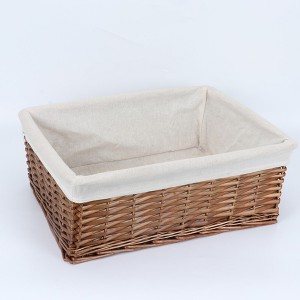 Rectangular Brown Color Wicker Storage Basket With White Lining