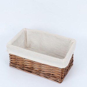 Rectangular Brown Color Wicker Storage Basket With White Lining
