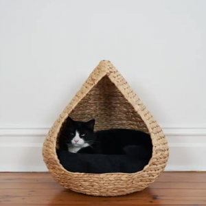 Portable Water Hyacinth Cat House Straw Dog Bed Crate