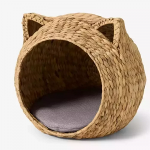 Portable Water Hyacinth Cat House Straw Dog Bed Crate