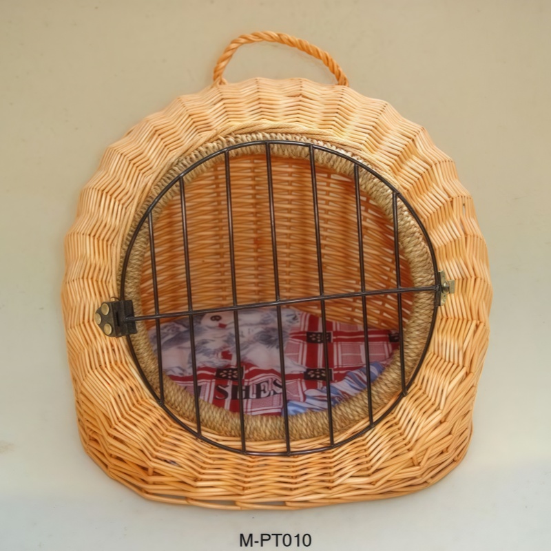 China Manufacturer Supply Customized Wicker Dog Bed Willow Pet Carrier Cat House Transporter