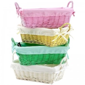 Colorful Oval and  Rectangular Wicker Easter Egg Basket Willow Bread Basket With Colorful Lining