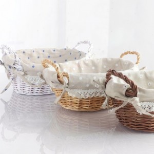 Nature Oval Wicker Storage Basket With Fabric Willow Bread Basket