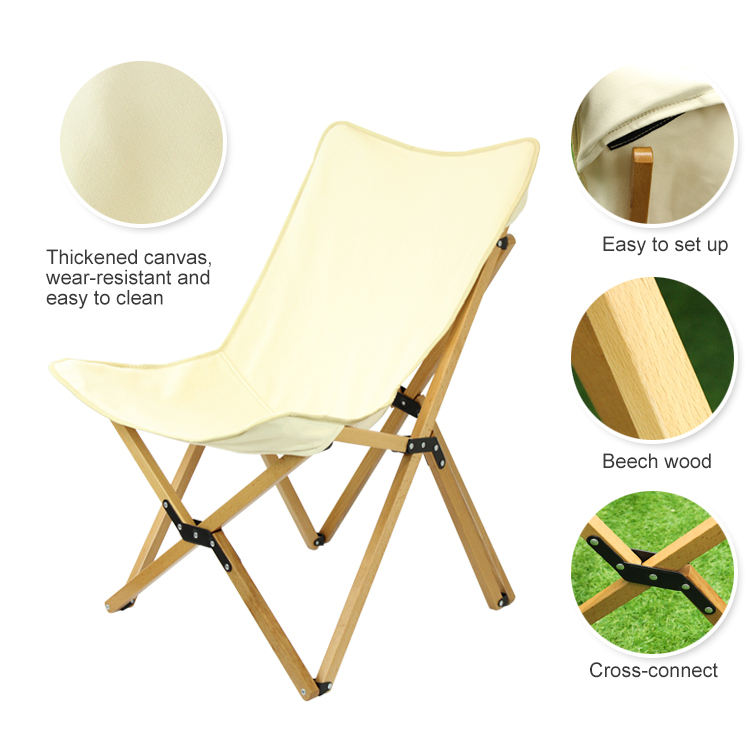 Lulusky Wholesale Wooden Picnic Chairs White Low Profile Canvas Beach Camping Chair Wood MWY002
