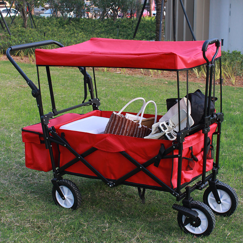 Lulusky Hot Selling	Folding Collapsible Beach Wagon with Canopy Large Quad Wagon XTC004