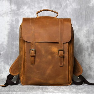 Crazy Horse Leather Backpack for Men Vintage Bag
