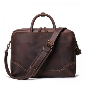 Crazy Horse Leather Briefcase for Men Vintage Bag