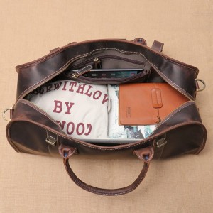 Vintage Crazy Horse Leather Duffle Bag Large Capacity Weekender
