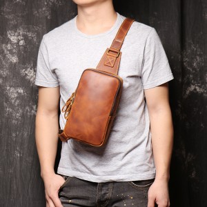 Vintage Crossbody Bag for Men Made of Crazy Horse Leather