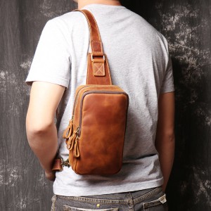 Винтидж мъжка чанта през рамо, изработена от кожа Crazy Horse