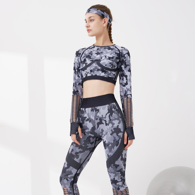 Top Quality  Bandeau Sports Bra  - Fashion Long Sleeve Crop Top Leggings Yoga Set For Women BLK0060 – Beilaikang