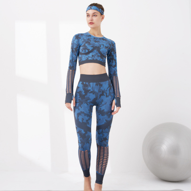 Fashion Long Sleeve Crop Top Leggings Yoga Set For Women BLK0060