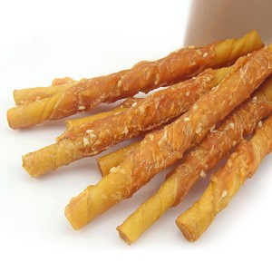 LSC-45  Porkhide Stick Twined by Chicken with Sesame Pet Snacks Supplier