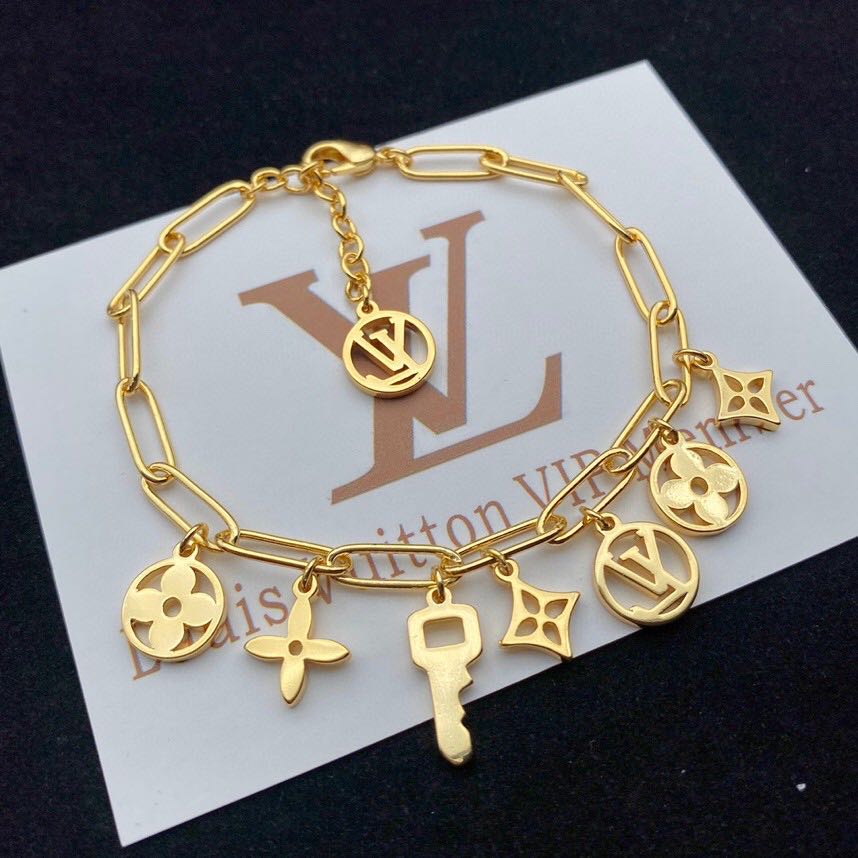 Louis Vuitton Chain Links Patches Bracelet Gold Multi in Gold with