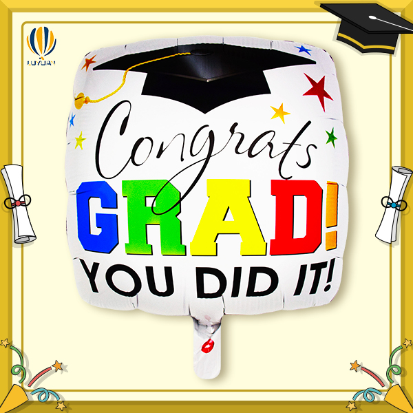 YY-F0412 16” Square Shape Graduation With Colorful Star Foil Balloon