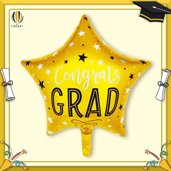 YY-F0413 18” Star Shape Golden Graduation With Star Foil Balloon