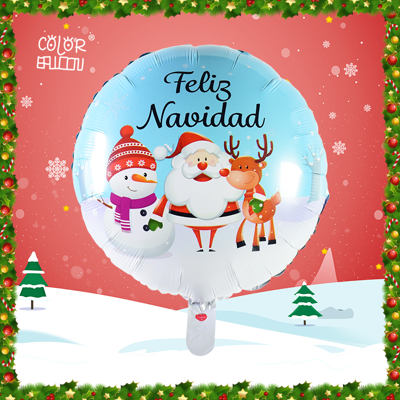 YY-F0848 18″ Round shape Spanish Feliz Navidad Christmas Snow foil balloon