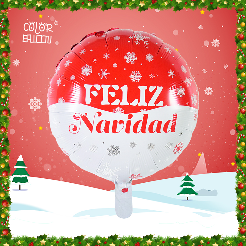 YY-F0850 18″ Round shape Spanish Feliz Navidad Christmas snowflakes foil balloon
