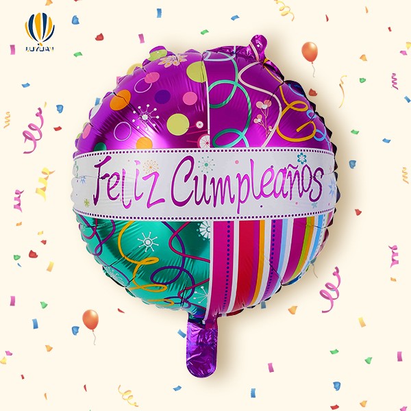 YY-F0735 18″ Round Shape Feliz Cumpleaños With Ribbon Foil Balloon
