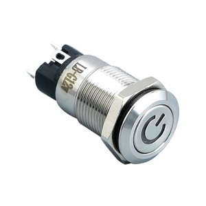 12mm Short body latching switch power symbol light illumainted stainless steel metal led