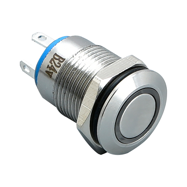 12mm Flat Ring Head 4 Pins  Momentary Electrical Metal Push Button Switch With Power Sign Featured Image
