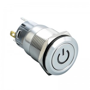 19mm ໂລຫະກັນນ້ໍາ 5 pin ປຸ່ມເປີດ-ປິດປຸ່ມກົດ LED Ring / power / dome switch