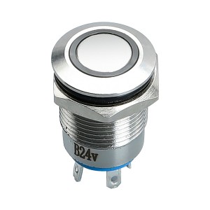 12mm Flat Ring Head 4 Pins  Momentary Electrical Metal Push Button Switch With Power Sign