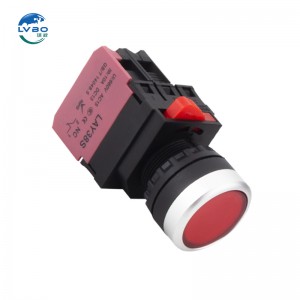 22 mm flad stor trykknapkontakt Red Dot oplyst LED 12V24V48V220V
