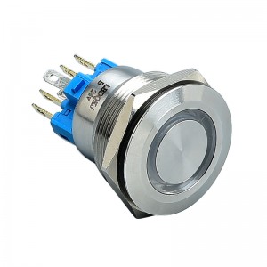 Suis butang tekan logam 25mm Cincin/Kuasa/Titik tunggal Lampu Led kalis air 6 Pin