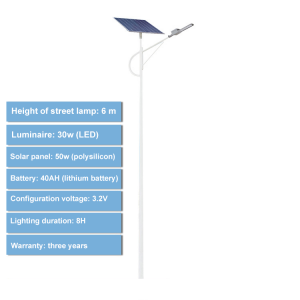 6m high 30w/50w conch shape solar street lamp