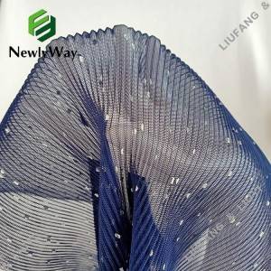 100%polyester pleated and printed foil tulle mesh lace fabric for dress