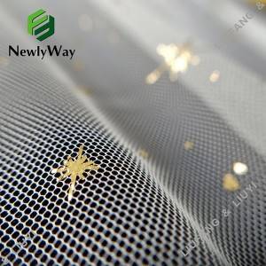 100%polyester stamping gold star foil printed tulle mesh lace fabric for dresses