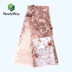High Quality French Beaded Applique Tulle Lace Embroidery Mesh Fabric For Party Dresses