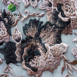 Hot Sale Two-tone color flower Mesh Embroidery Lace Fabric