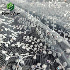 Elegant rhinestone beaded embroidered nylon tulle mesh lace fabric for high quality clothing