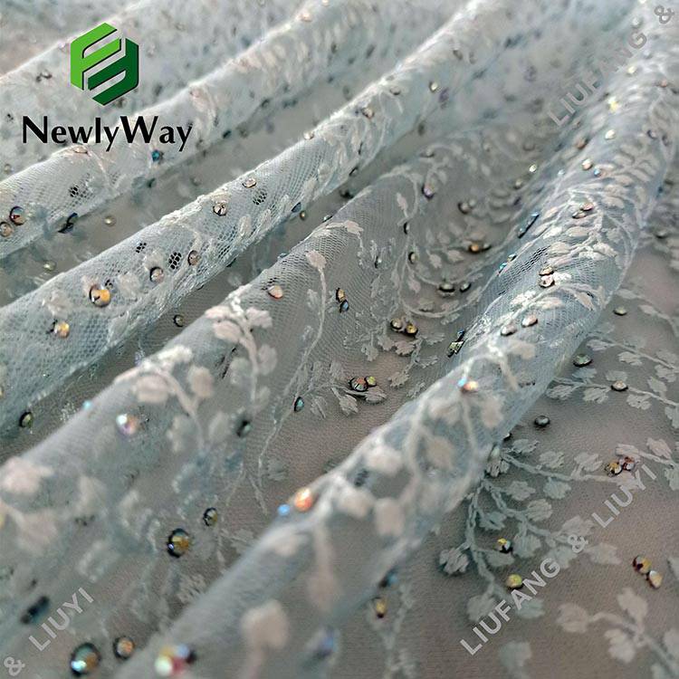 Well-designed Beaded Mesh Fabric - Elegant rhinestone beaded embroidered nylon tulle mesh lace fabric for high quality clothing – Liuyi