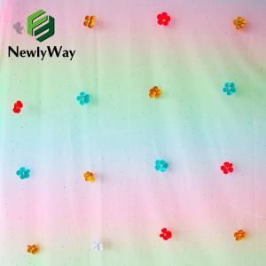 2021 Wholesale Elegent 3D Flower Digital Printed Rainbow Multicolor Tulle Breaded Fabric For Party Wedding Dress