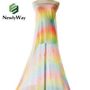 2021 Hot Sale Wholesale 100% Polyester Gradient Rainbow Shining Colorful Printed Tulle Fabric For Wedding Bridal Dress