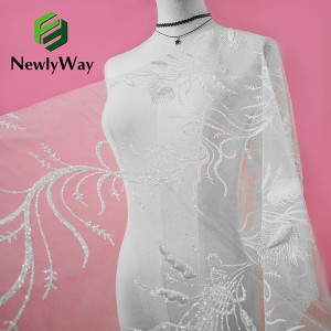 High Quality Elegant white Color Polyester Tulle Mesh Fabrics With Glitter for Dress