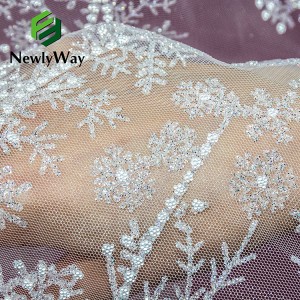 French Romantic Shining Slivery Sequins Glitter Beads Pearl Embroidered Tulle Lace Fabric For Wedding Girls’ Evening Dresses