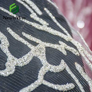 New Arrival 100% Polyester Slivery Colorful 3D Sequin Glitter Lace Embroidered Sparkle Tulle Fabric For Elegent Wedding Dresses