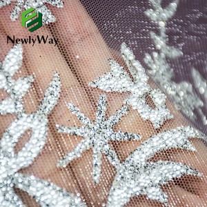 Top Selling 100% Polyester Beautiful Glitter Tulle Lace Embroidered White Beaded Sequin Fabric For Bridal Wedding Dress