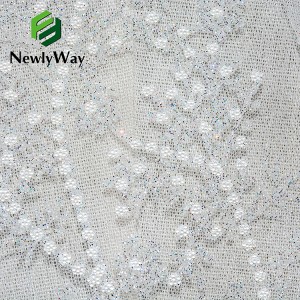 Top Selling 100% Polyester Beautiful Glitter Tulle Lace Embroidered White Beaded Sequin Fabric For Bridal Wedding Dress