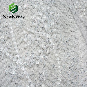 High End Elegant French Sequin Tulle Lace Beads White Glitter Embroidered Fabric For Wedding Garment Skirt Dress
