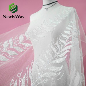 2021 Latest White Wedding Mesh Tulle Lace Glitter Fabric With Beads And Pearls For Wedding Sequins Dresses