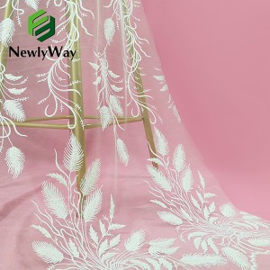 Newly French 3D Featheriness Pattern Colorful Glitter Sequins Embroidered Tulle Fabric For Wedding Bridal Dresses Skirts