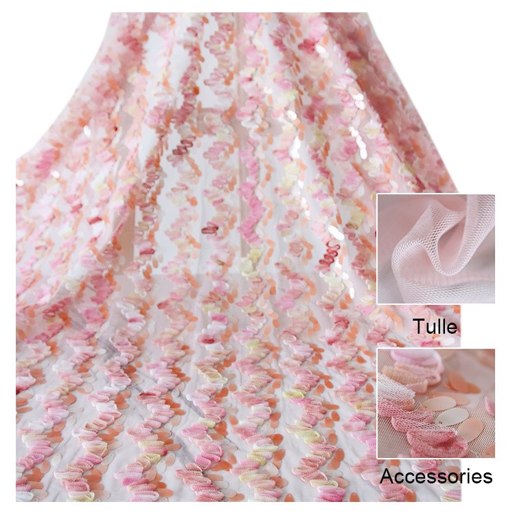 Fairy Style Tulle Lace Embroidered Sequins Fabric for skirts