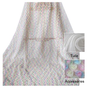 Digital Printing Macaron Color 100% Polyester Tulle Embroidered Lace Fabric For Girlish Party Dresses
